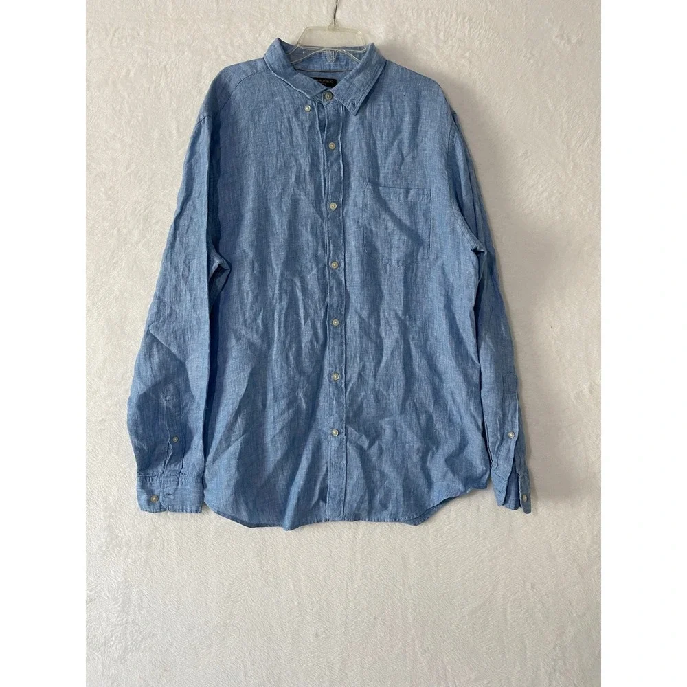 Banana Republic Mens Blue 100% Linen Camden Fit Button Down Shirt Large Preppy